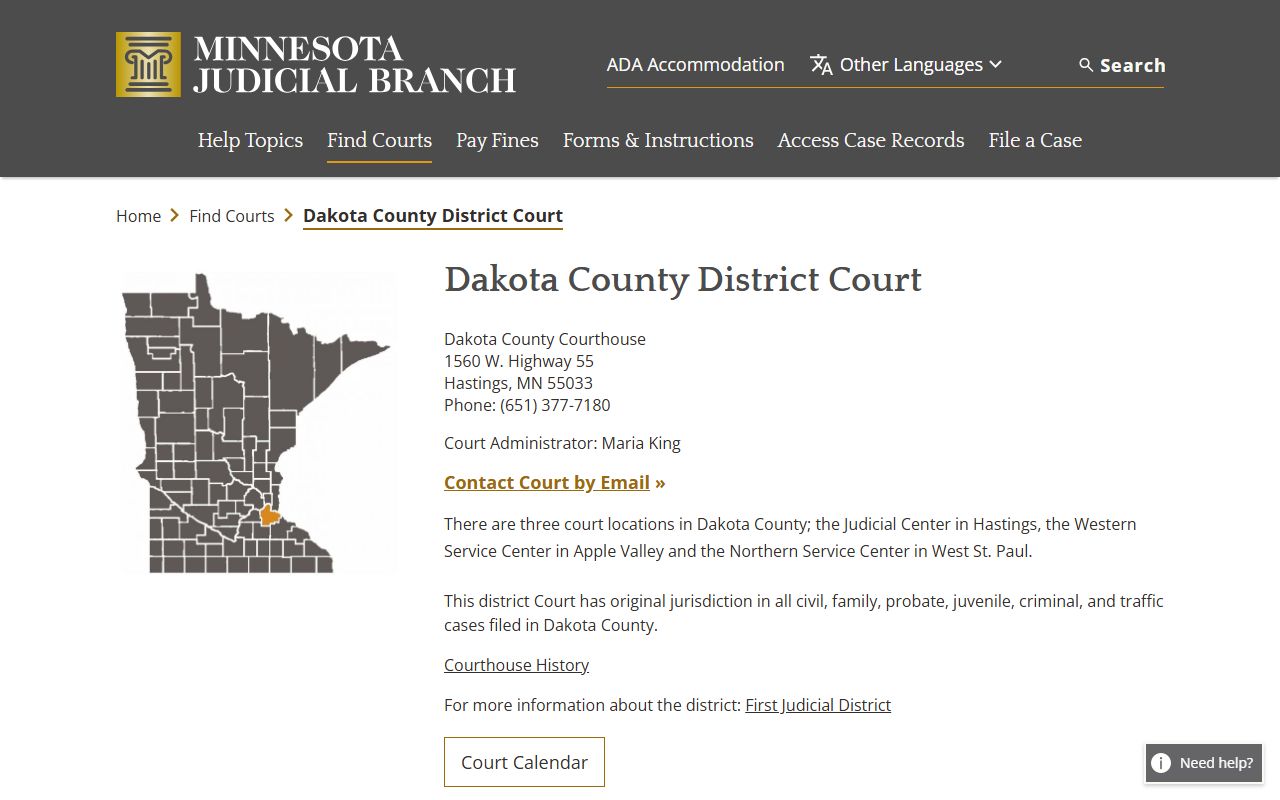 Dakota County District Court Minnesota Judicial Branch page