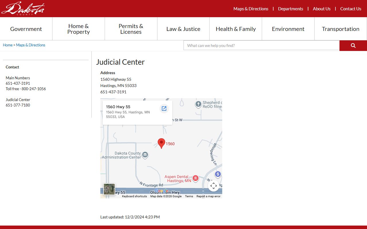 Dakota County Judicial Center map and address page