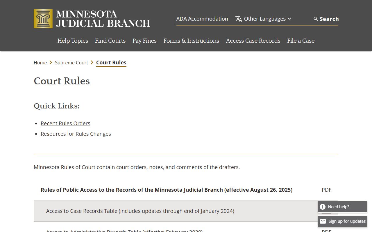 Dakota County Court rules of public access