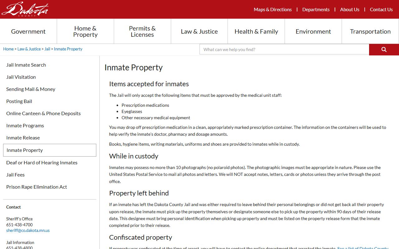 Dakota County inmate jail property