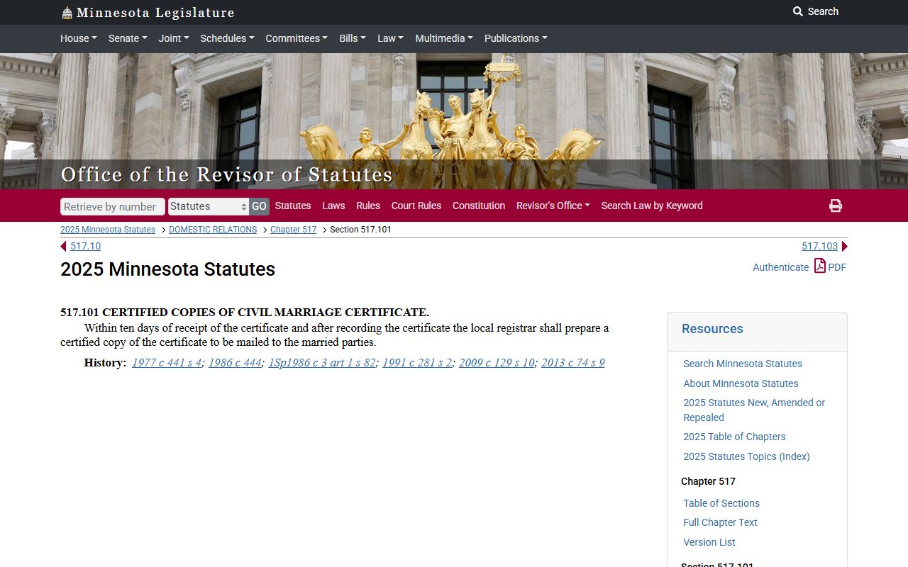 Dakota County marriage statutes marriage certificate copies