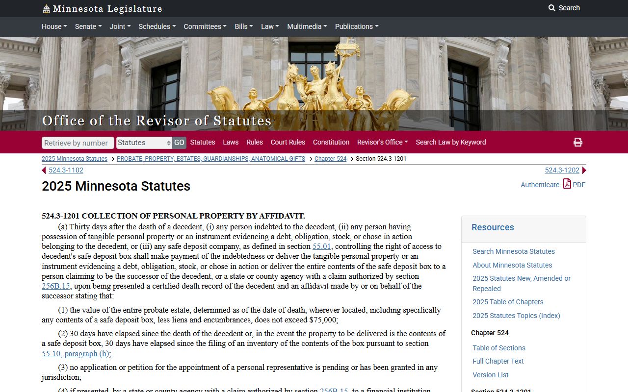 Dakota County probate records small-estate affidavit statute