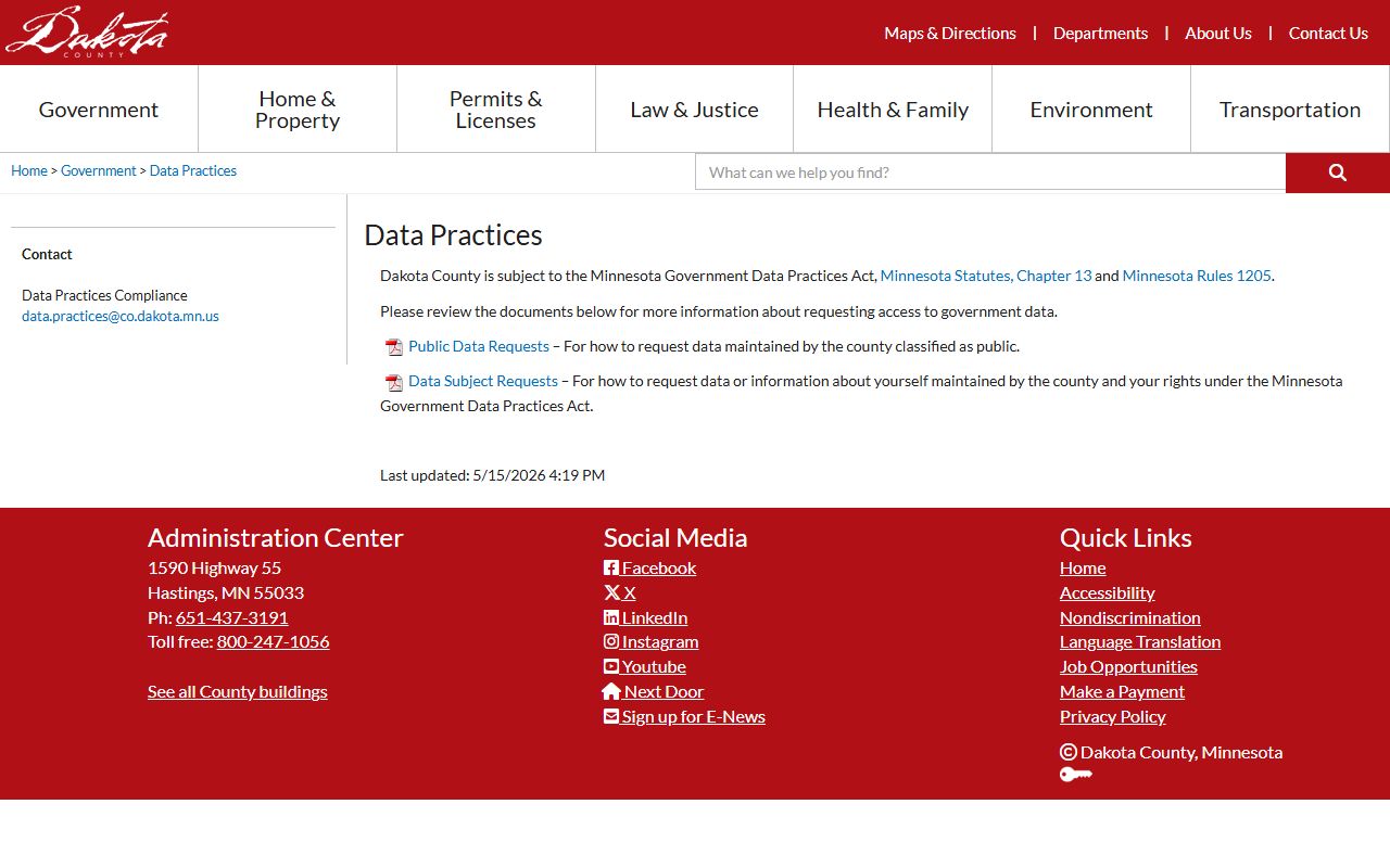 Dakota County public records Data Practices page