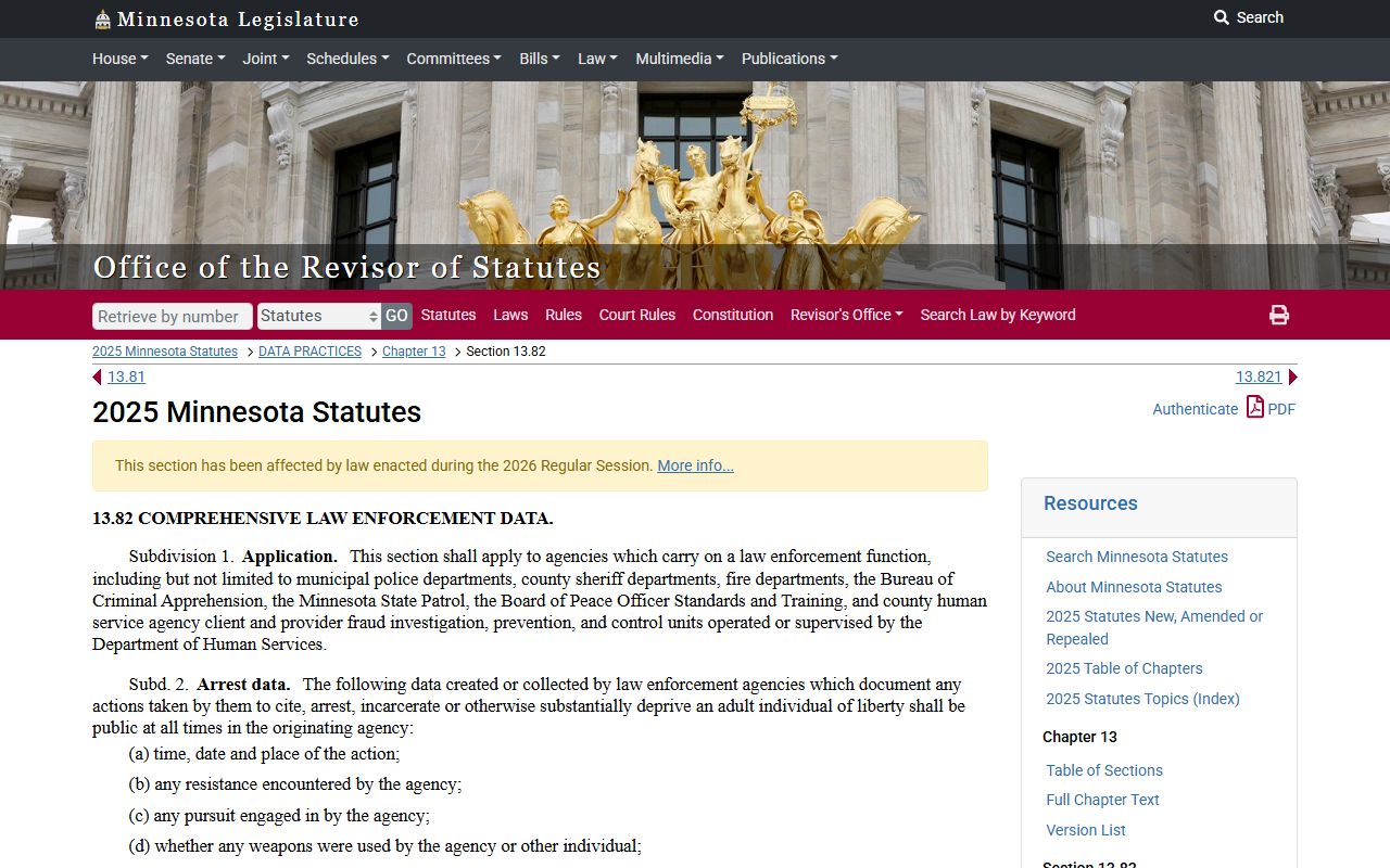 Dakota County public records law enforcement data statute