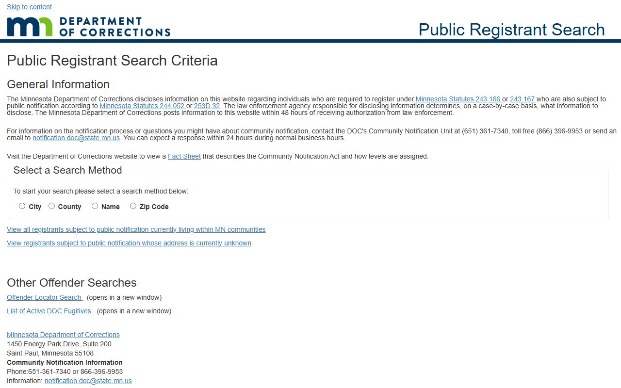 Dakota County released inmates Minnesota DOC public registrant search