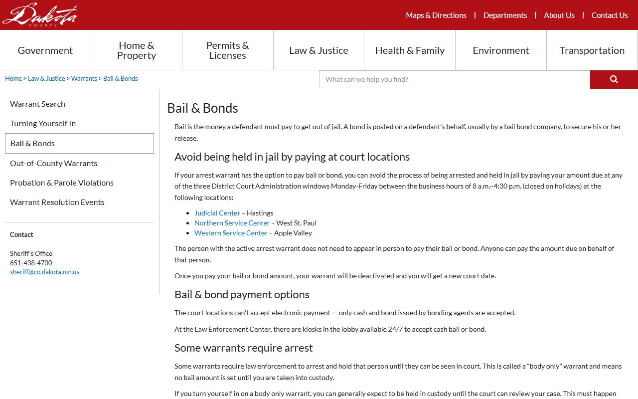 Dakota County warrant search bail and bonds