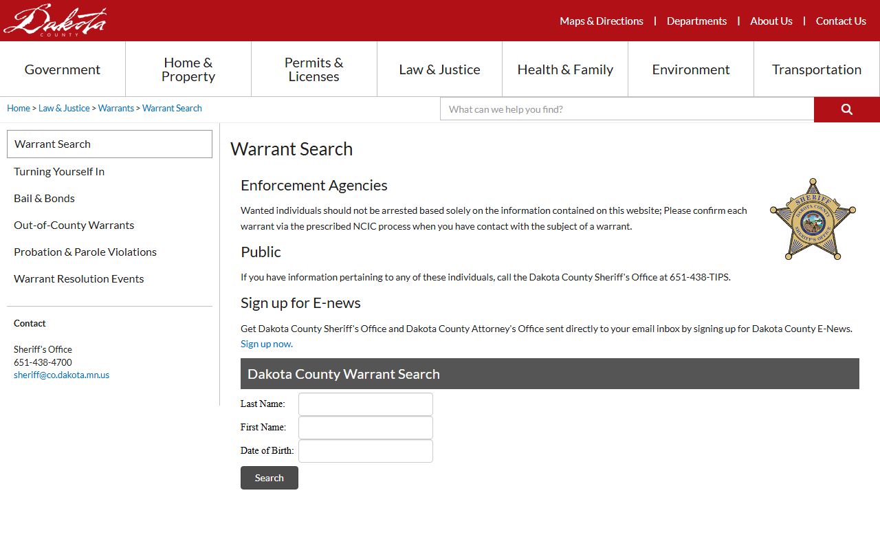 Dakota County warrant search form
