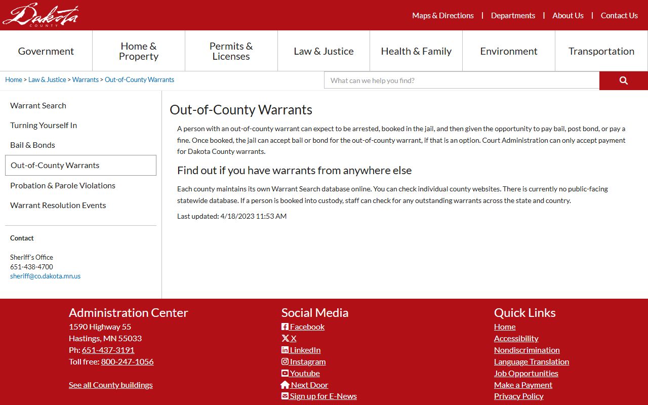 Dakota County warrant search out-of-county warrants